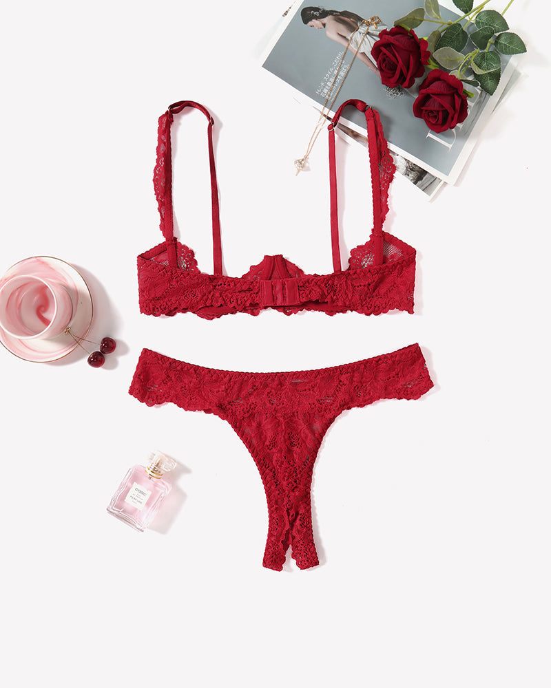 Push Up Lace Bra and Panty Sets Wine Red Lingerie Sets-Bra Sets - Tophatter Daily Deals