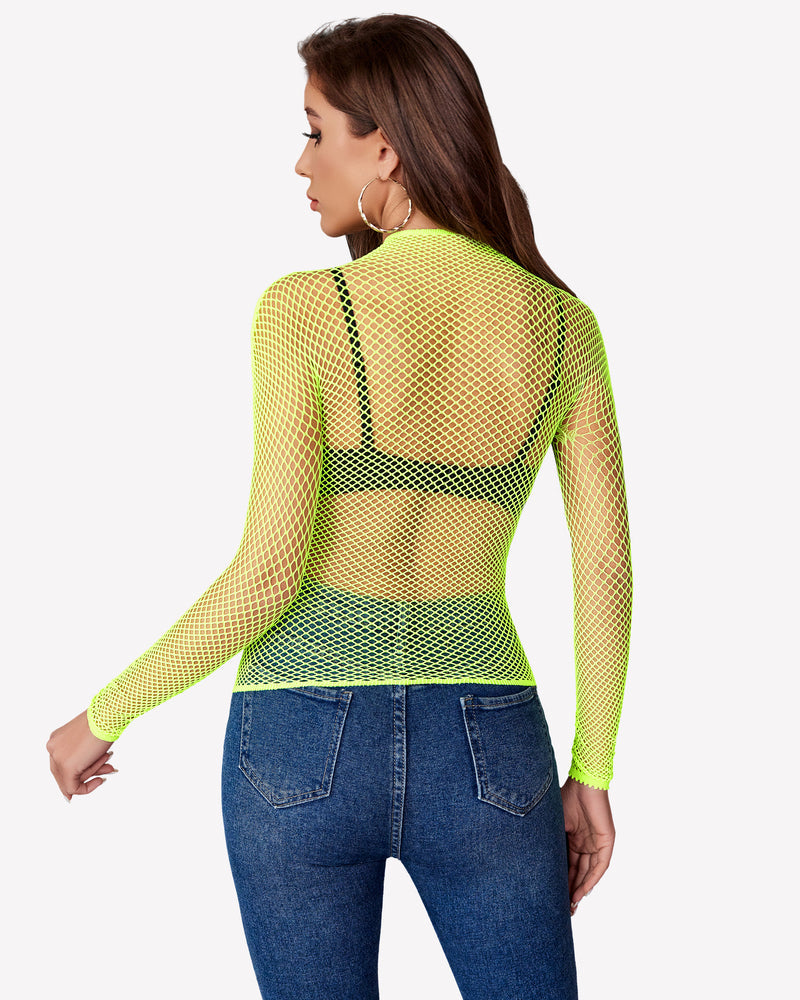 Fishnet Mesh Long Sleeve Tops Lingeries-Crop tops - Tophatter Daily Deals