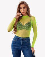 Fishnet Mesh Long Sleeve Tops Lingeries-Crop tops - Tophatter Daily Deals