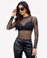 Fishnet Mesh Long Sleeve Tops Lingeries-Crop tops - Tophatter Daily Deals