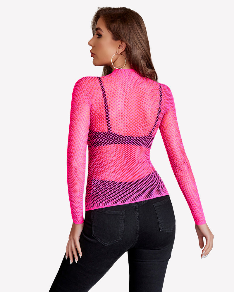 Fishnet Mesh Long Sleeve Tops Lingeries-Crop tops - Tophatter Daily Deals