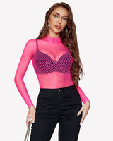 Fishnet Mesh Long Sleeve Tops Lingeries-Crop tops - Tophatter Daily Deals