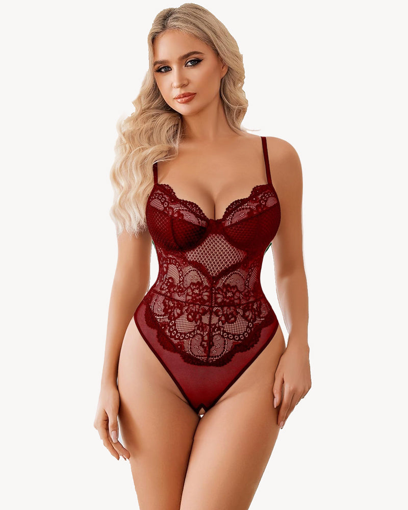Cut Out Babydoll Crotchless Teddy Wine Red Lingeries-Bodysuits - Tophatter Daily Deals