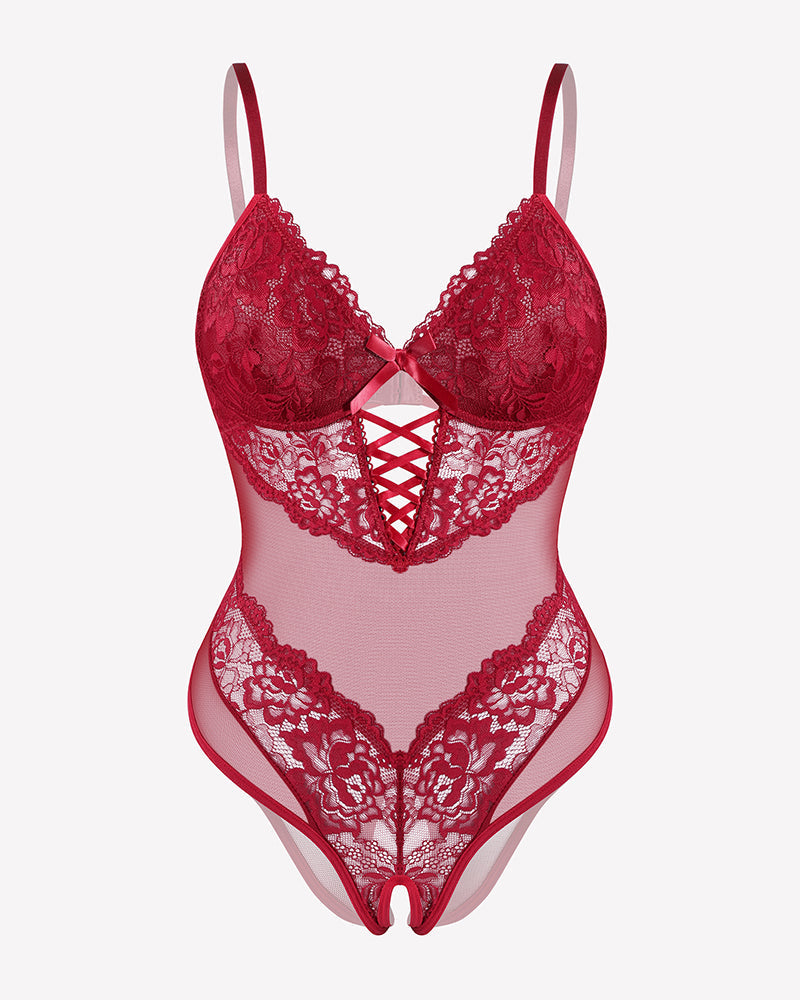 Lace V Neck Mini Bodysuit Lingeries-Bodysuits - Tophatter Daily Deals