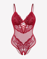 Lace V Neck Mini Bodysuit Lingeries-Bodysuits - Tophatter Daily Deals