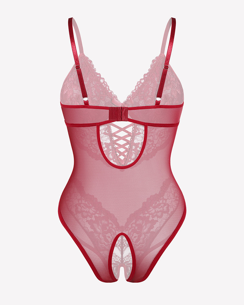 Lace V Neck Mini Bodysuit Lingeries-Bodysuits - Tophatter Daily Deals
