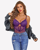 Lace V Neck Mini Bodysuit Lingeries-Bodysuits - Tophatter Daily Deals