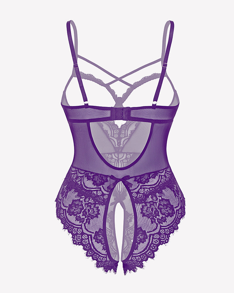 Floral Lace Crotchless Teddy Mini Babydoll Lingeries-Bodysuits - Tophatter Daily Deals