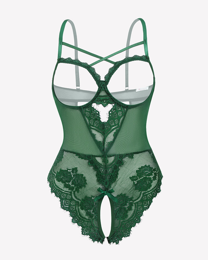 Floral Lace Crotchless Teddy Mini Babydoll Green Lingeries-Bodysuits - Tophatter Daily Deals