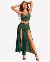 3 Piece Set Mesh Side Split Nightgown Lingerie Sets-Skirt Sets - Tophatter Daily Deals