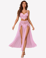 3 Piece Set Mesh Side Split Nightgown Lingerie Sets-Skirt Sets - Tophatter Daily Deals