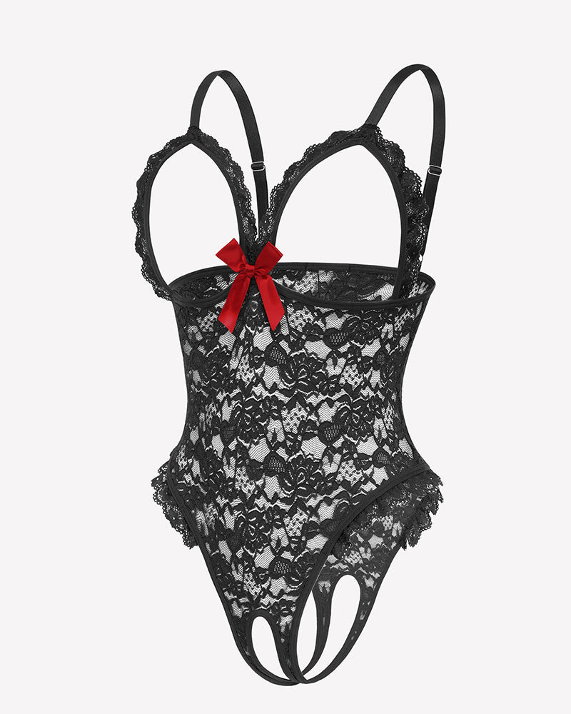 Lace Teddy Ruffle V Neck Bodysuit Lingeries-Bodysuits - Tophatter Daily Deals