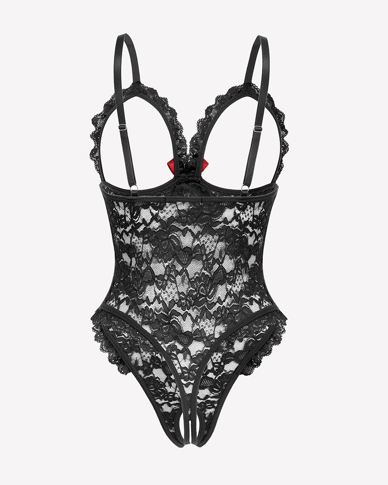 Lace Teddy Ruffle V Neck Bodysuit Lingeries-Bodysuits - Tophatter Daily Deals