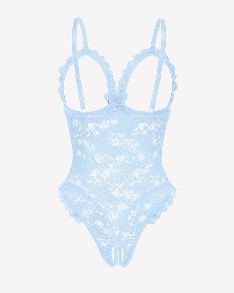 Lace Teddy Ruffle V Neck Bodysuit Lingeries-Bodysuits - Tophatter Daily Deals