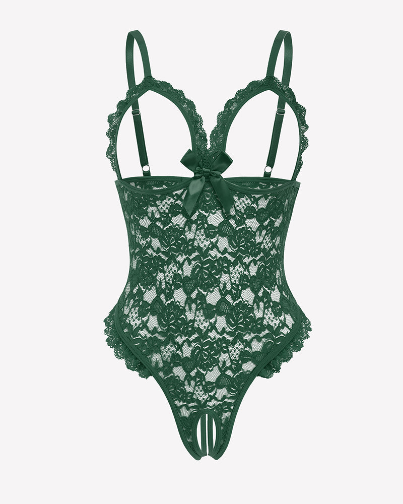 Lace Teddy Ruffle V Neck Bodysuit Lingeries-Bodysuits - Tophatter Daily Deals