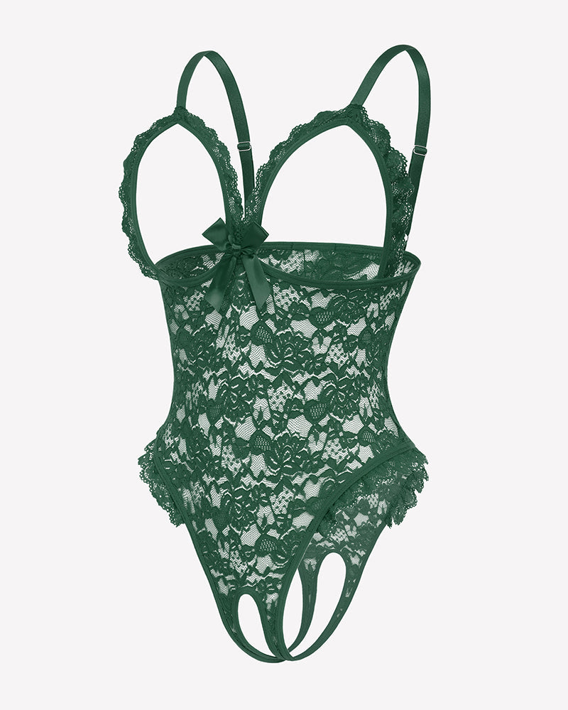 Lace Teddy Ruffle V Neck Bodysuit Lingeries-Bodysuits - Tophatter Daily Deals