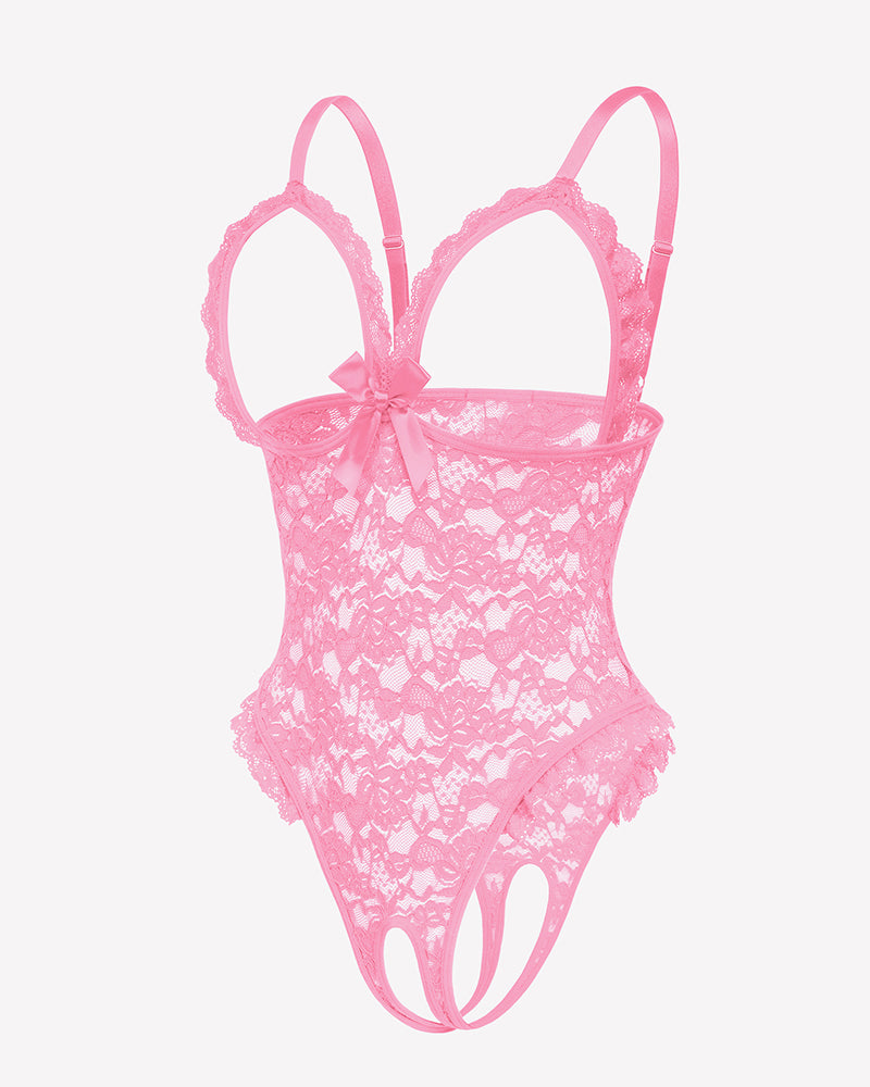 Lace Teddy Ruffle V Neck Bodysuit Lingeries-Bodysuits - Tophatter Daily Deals