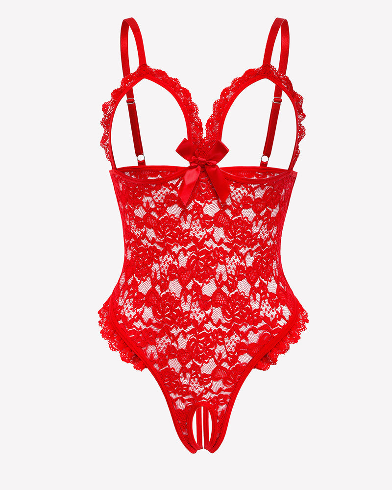 Lace Teddy Ruffle V Neck Bodysuit Lingeries-Bodysuits - Tophatter Daily Deals