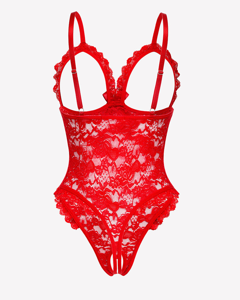 Lace Teddy Ruffle V Neck Bodysuit Lingeries-Bodysuits - Tophatter Daily Deals