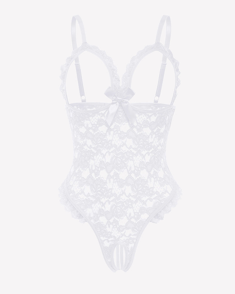 Lace Teddy Ruffle V Neck Bodysuit Lingeries-Bodysuits - Tophatter Daily Deals