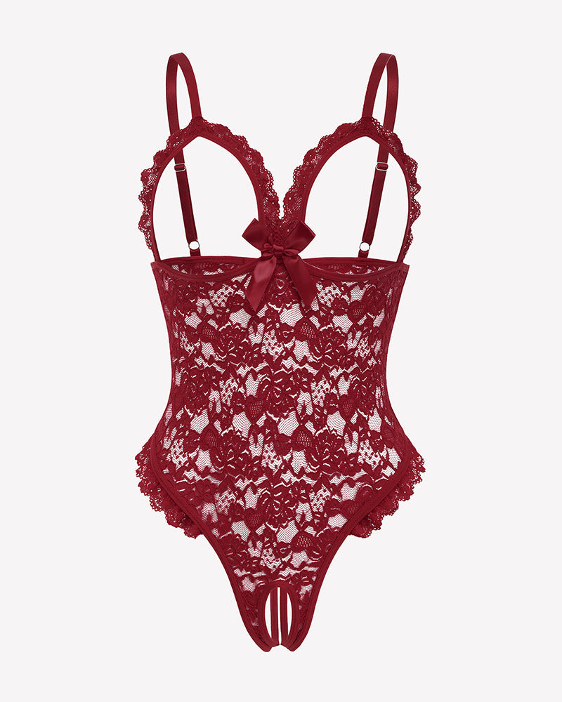 Lace Teddy Ruffle V Neck Bodysuit Lingeries-Bodysuits - Tophatter Daily Deals