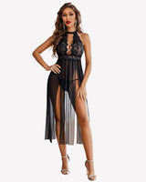 Mesh Nightwear Side Split Nightgown Black Sleepwears-nightgowns - Tophatter Daily Deals