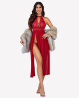 Mesh Nightwear Side Split Nightgown Red Sleepwears-nightgowns - Tophatter Daily Deals