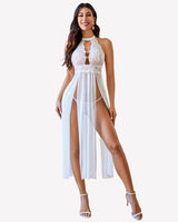 Mesh Nightwear Side Split Nightgown White Sleepwears-nightgowns - Tophatter Daily Deals