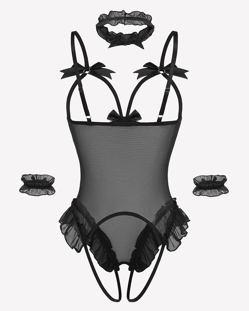 4 Piece Set Sheer Mesh Teddy Bodysuits Lingeries-Bodysuits - Tophatter Daily Deals
