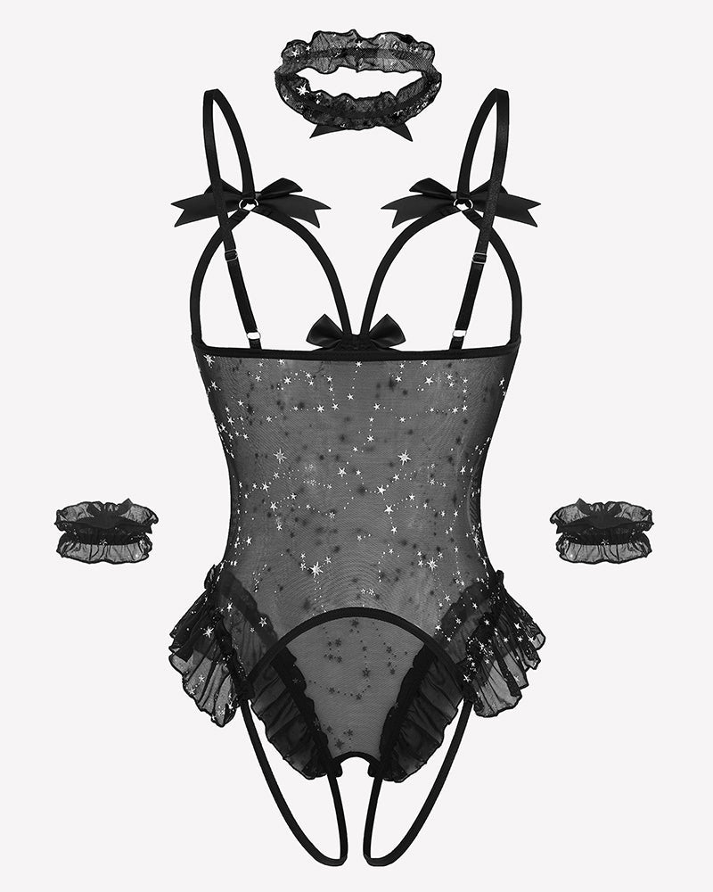 4 Piece Set Sheer Mesh Teddy Bodysuits Lingeries-Bodysuits - Tophatter Daily Deals