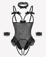 4 Piece Set Sheer Mesh Teddy Bodysuits Lingeries-Bodysuits - Tophatter Daily Deals