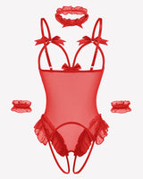 4 Piece Set Sheer Mesh Teddy Bodysuits Lingeries-Bodysuits - Tophatter Daily Deals