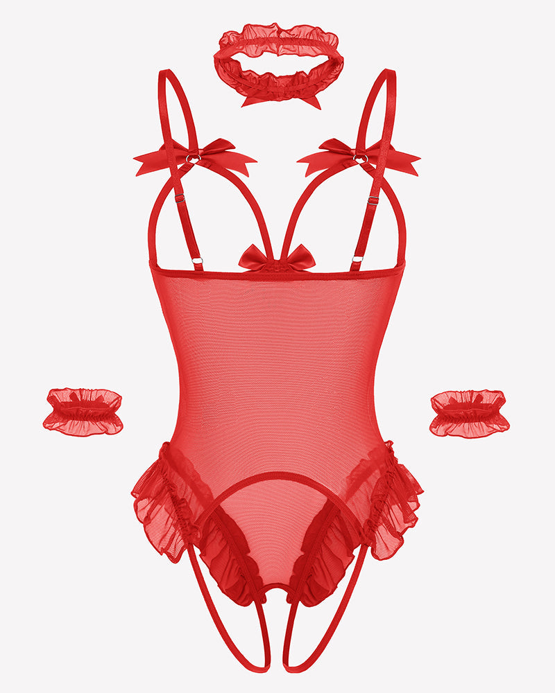 4 Piece Set Sheer Mesh Teddy Bodysuits Lingeries-Bodysuits - Tophatter Daily Deals