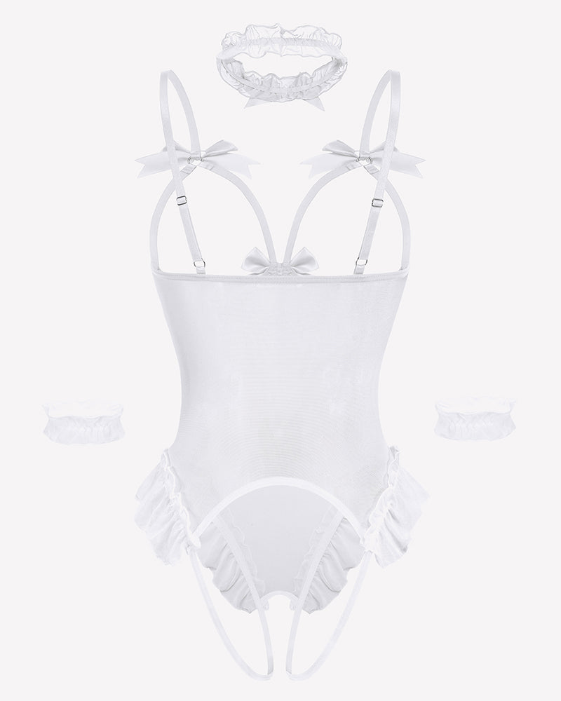 4 Piece Set Sheer Mesh Teddy Bodysuits Lingeries-Bodysuits - Tophatter Daily Deals