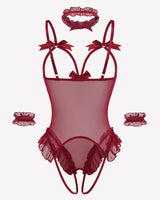 4 Piece Set Sheer Mesh Teddy Bodysuits Lingeries-Bodysuits - Tophatter Daily Deals
