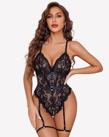 Lace Crotchless Bodysuit with Garter Belt Lingeries-Bodysuits - Tophatter Daily Deals