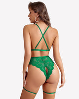 Lace Crotchless Bodysuit with Garter Belt Lingeries-Bodysuits - Tophatter Daily Deals