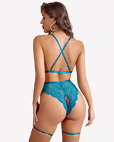 Lace Crotchless Bodysuit with Garter Belt Lingeries-Bodysuits - Tophatter Daily Deals
