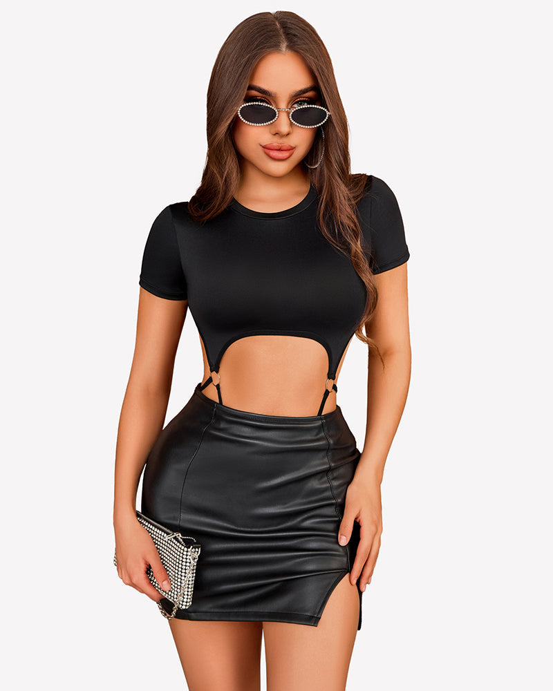 Short Sleeve Slim Fit Crew Neck Body Suits Lingeries-Bodysuits - Tophatter Daily Deals