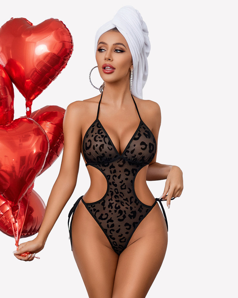 Deep V Teddy Lingerie Mesh Cut Out Bodysuit Lingeries-Bodysuits - Tophatter Daily Deals