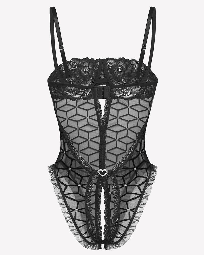 Lace V Neck Crotchless Teddy Lingerie Lingeries-Bodysuits - Tophatter Daily Deals