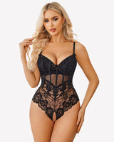 V Neck Body Suits One Piece Floral Teddy Black Lingeries-Bodysuits - Tophatter Daily Deals
