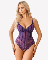 V Neck Body Suits One Piece Floral Teddy Purple Lingeries-Bodysuits - Tophatter Daily Deals