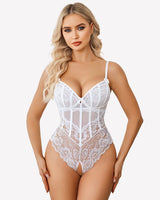 V Neck Body Suits One Piece Floral Teddy White Lingeries-Bodysuits - Tophatter Daily Deals