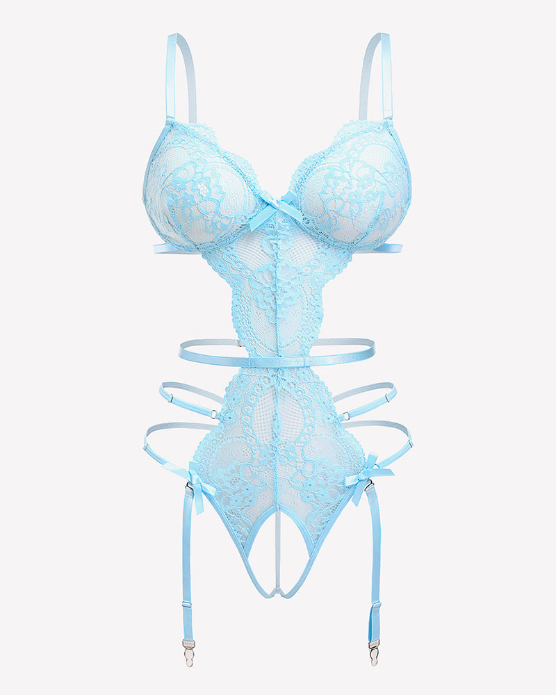 Deep V Teddy Lace Cut Out Garter Sets Lingeries-Bodysuits - Tophatter Daily Deals