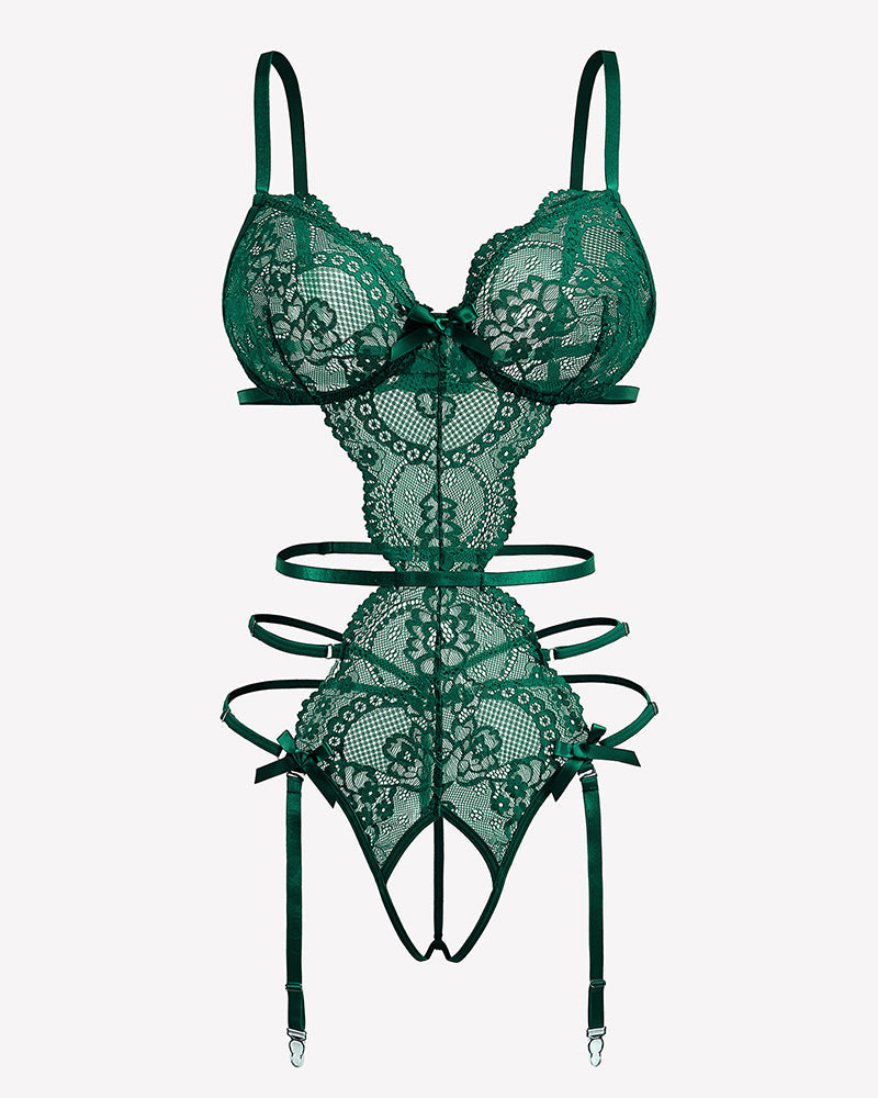 Deep V Teddy Lace Cut Out Garter Sets Lingeries-Bodysuits - Tophatter Daily Deals