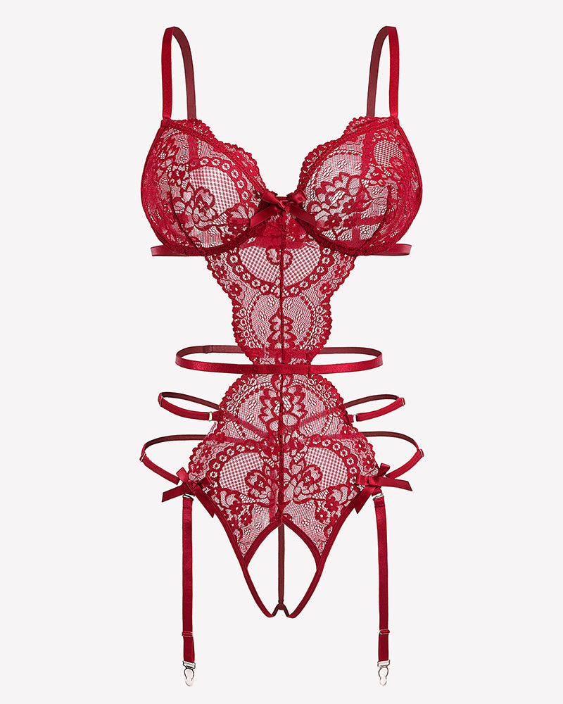 Deep V Teddy Lace Cut Out Garter Sets Lingeries-Bodysuits - Tophatter Daily Deals