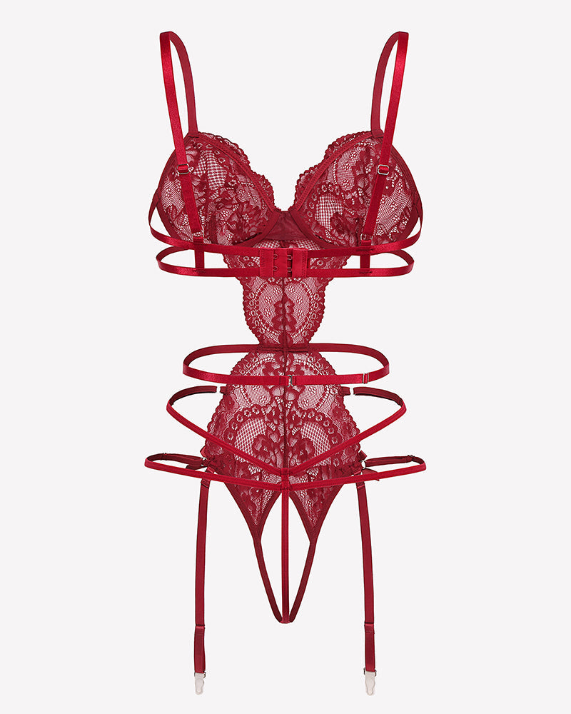 Deep V Teddy Lace Cut Out Garter Sets Lingeries-Bodysuits - Tophatter Daily Deals
