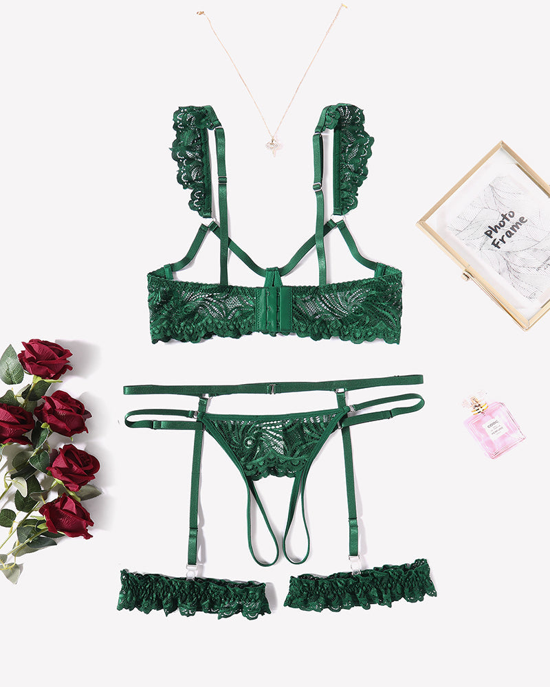 Floral Lace Bra and Panty Garter Sets Lingerie Sets-Bra Sets - Tophatter Daily Deals