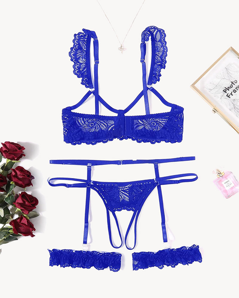 Floral Lace Bra and Panty Garter Sets Lingerie Sets-Bra Sets - Tophatter Daily Deals